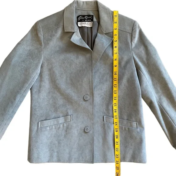 VINTAGE GINO ROSSI FOR WILSON GRAY SILVER ULTRA SUEDE BLAZER JACKET SZ 8 - Picture 13 of 16